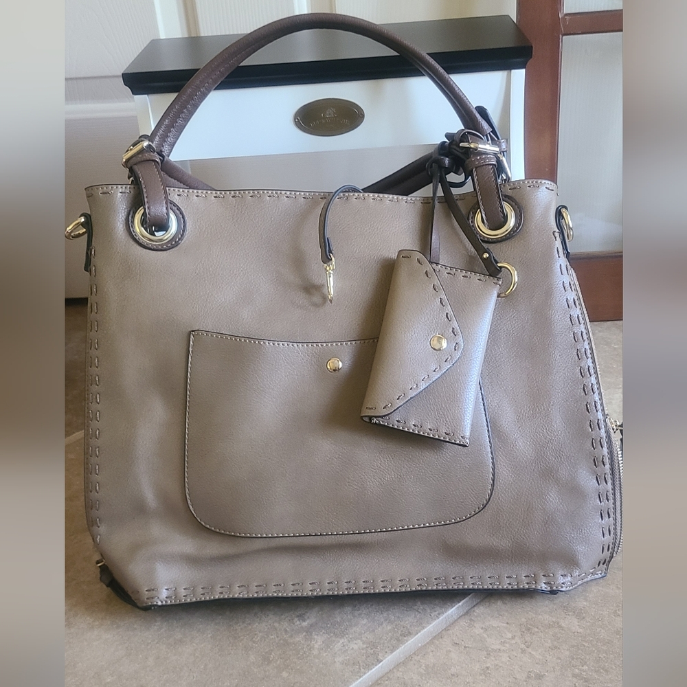 Simply Noelle Brown Handbag Zipper Sides Expandable Large-like new